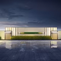 Modern Scenic Wall at Night with Illuminated Lighting Green Plants and Stone Material