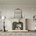 Elegant Classic Interior Fireplace With Mirror Stacked Firewood And Decorative Elements