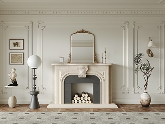 French fireplace background wall 3d model