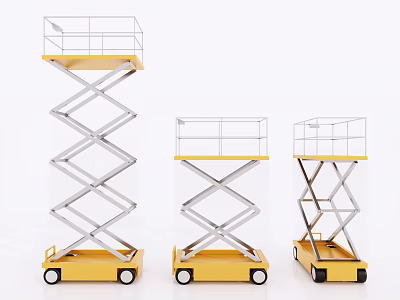 Industrial Equipment Yellow Scissor Lifts with Various Heights Safety Guardrails and Wheels 3d model