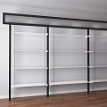 Modern Storage Shelf Unit With Black Frame White Shelves Against White Wall And Wooden Floor