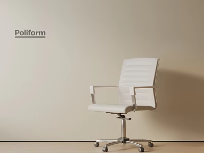 White Poliform Office Chair With Metal Armrest And Swivel Casters Modern Design 3d model
