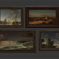Framed Oil Paintings With Scenic Landscapes And Vintage Wooden Frames