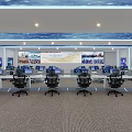 Modern Security Control Room with Multiple Monitor Screens Control Desks and Ergonomic Chairs