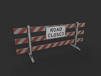 Red And White Striped Road Barrier With Road Closed Sign For Traffic Control 3d model