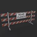Red And White Striped Road Barrier With Road Closed Sign For Traffic Control