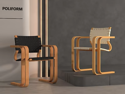 Modern Two Tone Dining Chairs with Wooden Frame and Woven Back Seat Design 3d model