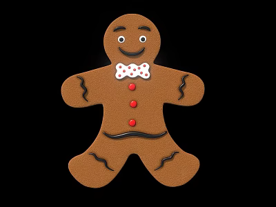 Brown Gingerbread Man Ornament With White Bow Tie Red Dots And Red Buttons 3d model