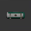 Green Cylindrical Storage Tank with Ladder and Concrete Supports Featuring Parallel UA Logo