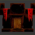 Dark Wooden Hexagonal Box With Red Decorative Straps And Ornate Design