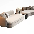 Modern Beige Sectional Sofa With Soft Plush Pillows Side Table And Decorative Lamp 3d model