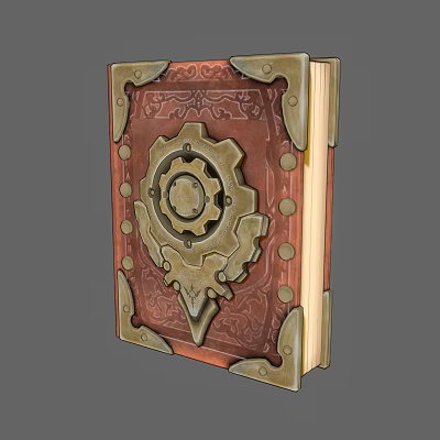 Vintage Book Decorative Cover With Metal Gear Design Ornate Embossed Patterns And Antique Style Binding 3d model