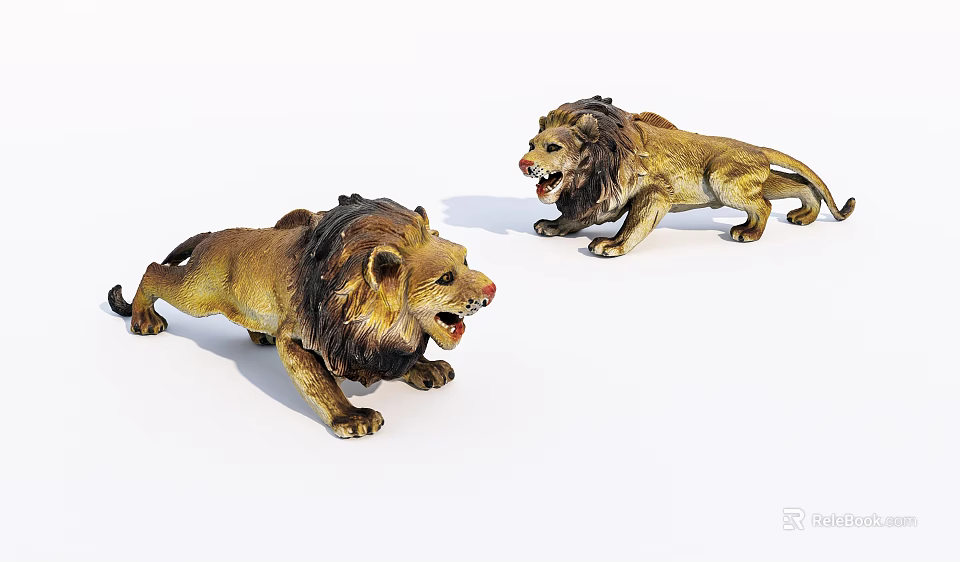 Decorative Ornament Set with Two Roaring Lion Figurines for Home Decoration 3d model 