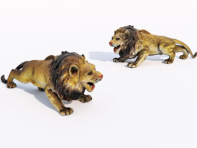 Decorative Ornament Set with Two Roaring Lion Figurines for Home Decoration 3d model