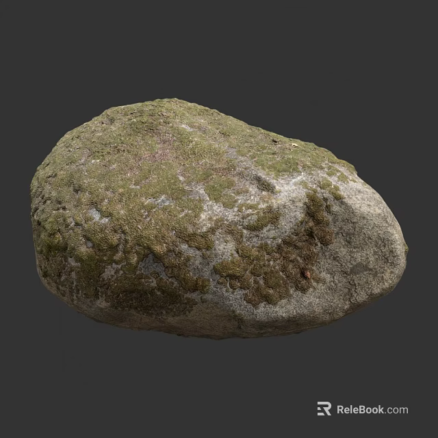 Natural Irregular Stone Covered With Green Moss And Mottled Surface On Gray Background 3d model 