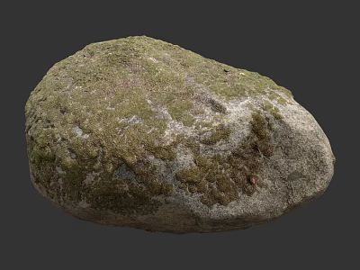 Natural Irregular Stone Covered With Green Moss And Mottled Surface On Gray Background 3d model
