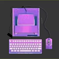 Retro Computer Setup With Pixel 200 Display Keyboard Mouse And Neon Pink Purple Design 3d model