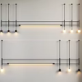 Modern Linear Pendant Light With Black Metal Frame And Multiple Illuminated Bulbs 3d model