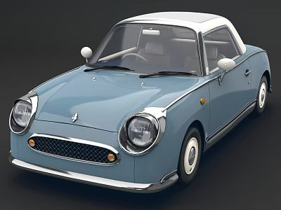 Light Blue Vintage Convertible Car With White Top And Round Headlights 3d model