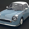 Light Blue Vintage Convertible Car With White Top And Round Headlights
