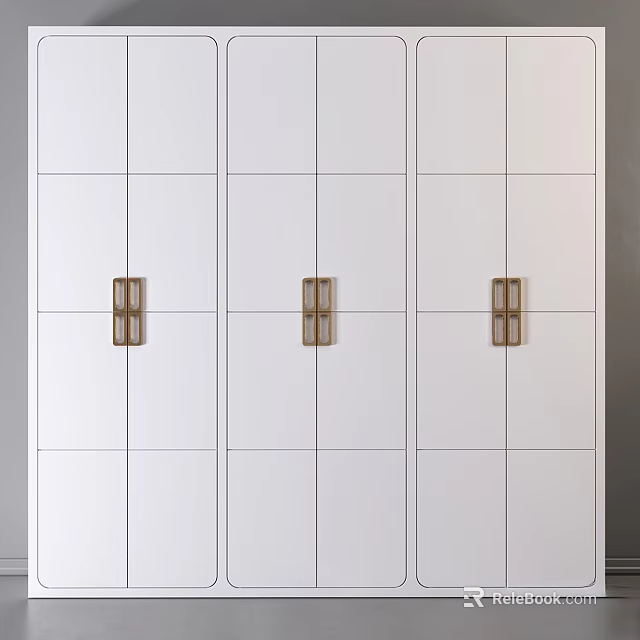 Modern White Chest of Drawers With Multiple Doors And Sleek Brass Handles 3d model 