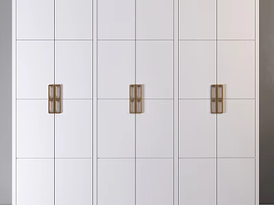 Modern White Chest of Drawers With Multiple Doors And Sleek Brass Handles 3d model