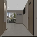 Modern Office Interior With Wooden Desk Laptop Plant Sofa And Wall Art