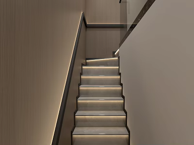 Modern Staircase Design With Wooden Handrail And LED Step Lighting 3d model