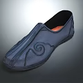 Black Leather Slip On Shoes With Swirl Pattern Stitching And Orange Lining