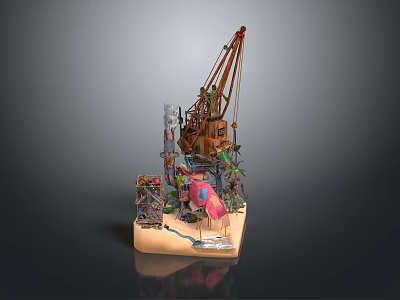 Functional Vehicle Construction Crane Model Featuring Detailed Structures And Display Base 3d model
