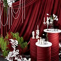 Elegant Red Curtain Photo Spot With White Green Floral Decor And Ornaments