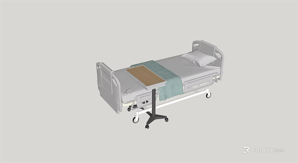 Adjustable Medical Bed With Mattress Pillow And Side Table For Hospital Use 3d model 
