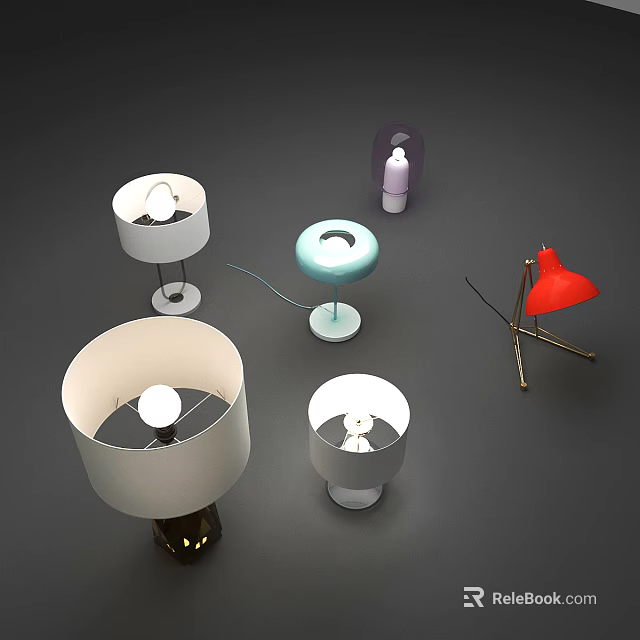 Modern Table Lamps With Various Styles Colors And Unique Base Designs 3d model 