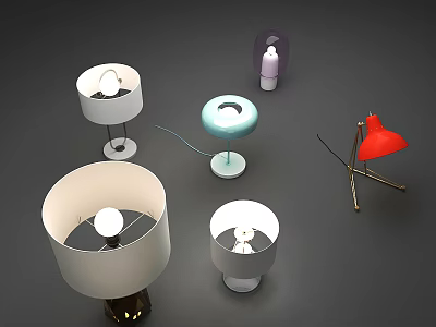 Modern Table Lamps With Various Styles Colors And Unique Base Designs 3d model