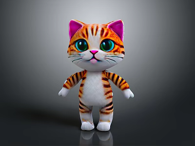 Cute Cartoon Orange Striped Cat with Pink Ears Green Eyes White Paws Standing Pose 3d model
