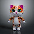 Cute Cartoon Orange Striped Cat with Pink Ears Green Eyes White Paws Standing Pose