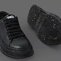 Black Lace Up Leather VIBRAM Shoes With Spiral Tread And Grainy Sole Design