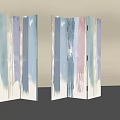 Modern Folding Room Divider With Pastel Striped Pattern And Soft Colors 3d model