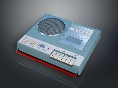 Vintage Computer Peripheral Featuring Light Blue Casing Speaker Grill And Control Buttons 3d model