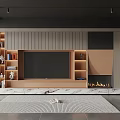 Modern TV Cabinet Design With LED Lights Wooden Panels And Marble Fireplace
