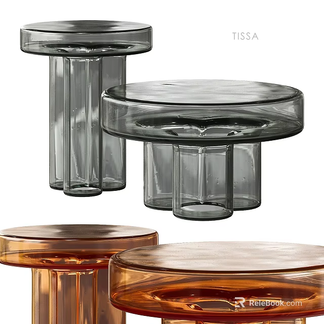 Modern Leisure Sofa Set With Glass Coffee Tables Transparent And Brown Design 3d model 