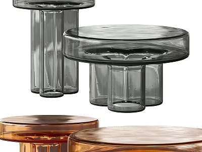 Modern Leisure Sofa Set With Glass Coffee Tables Transparent And Brown Design 3d model