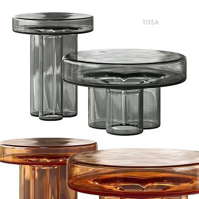 Modern Leisure Sofa Set With Glass Coffee Tables Transparent And Brown Design 3d model