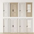 Modern White And Beige Swing Doors With Glass Panel And Solid Designs 3d model
