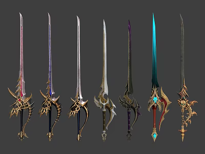 Ornate Decorative Swords With Intricate Patterns Colorful Gemstones And Unique Designs 3d model