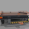 Functional Flatbed Trailer with Multiple Wheels Black Flatbed Orange Railings and Warning Stripes 3d model