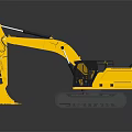 Large Yellow Tracked Construction Excavator With Front Bucket And Cab