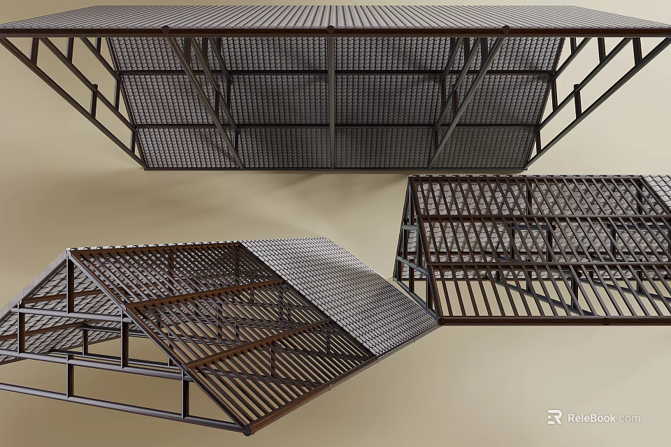 Metal Ceiling Framework With Grille Design And Various Geometric Shapes 3d model 