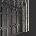 Classical Stone Entrance Gate with Arched Top Decorative Grille and Carved Frame