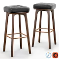 Modern Style Bar Stools With Black Cushioned Seat Wooden Legs And Footrest